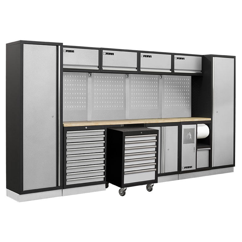 Fervi A007P Arredamento Modulare Officina 3920x498x2000H mm - Piani In Legno - bricobox