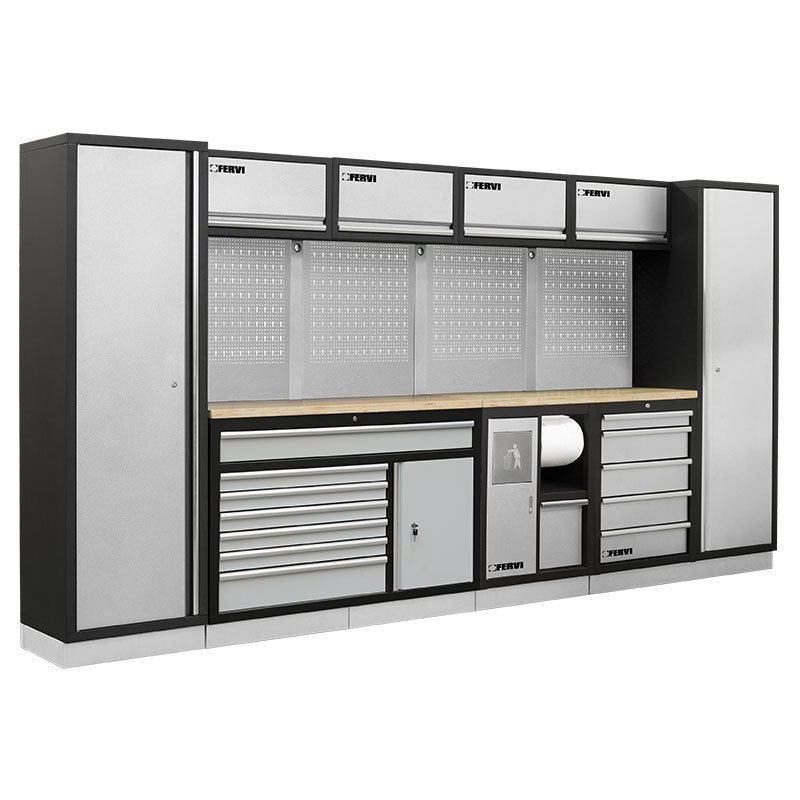 Fervi A007V Arredamento Modulare Officina 3920x498x2000H mm - Piani In Legno - bricobox