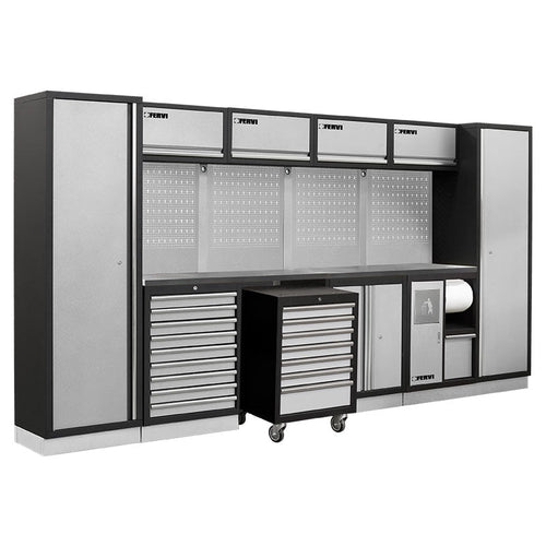 Fervi A008P Arredamento Modulare Officina 3920x498x2000H mm - Piani In Acciaio Inox